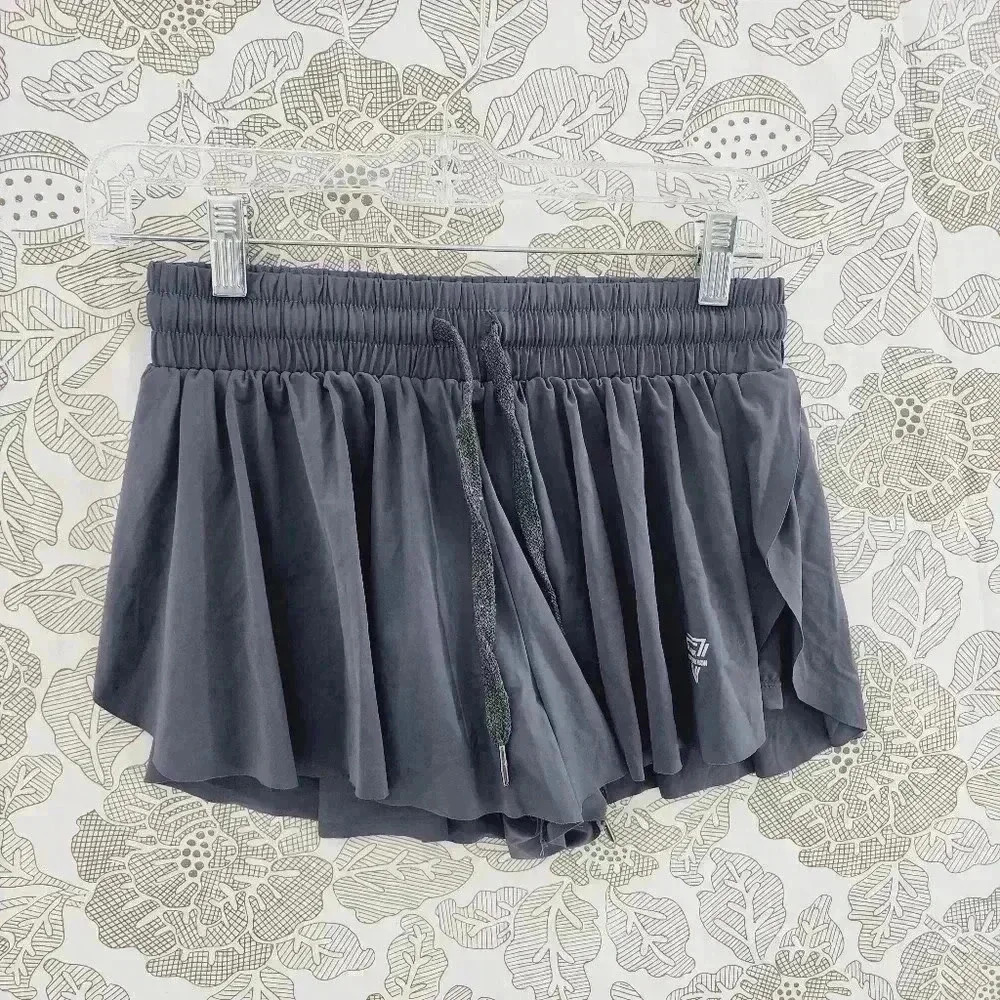 Luogongzi Athletic Black Ruffle Shorts With Liner Women's M